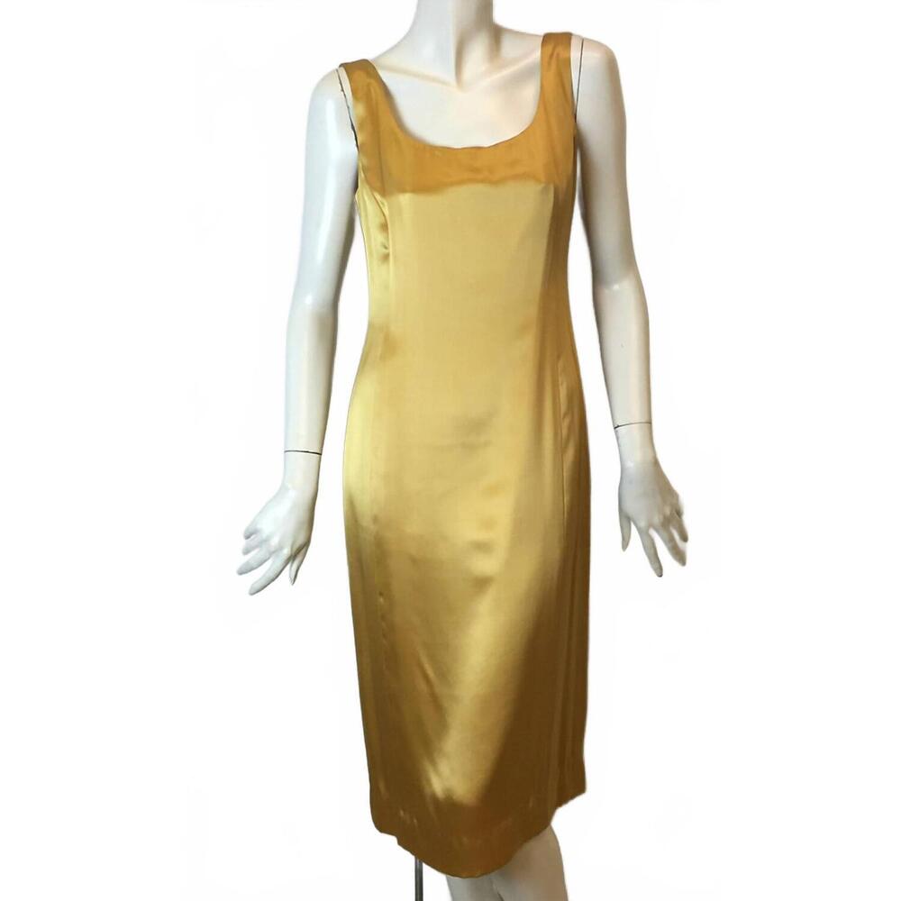 NEW QUADRILLE women's sleeveless satin dress in gold